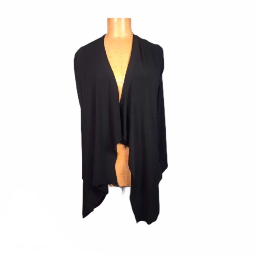 Sympli stretchy knit open cardigan asymmetrical